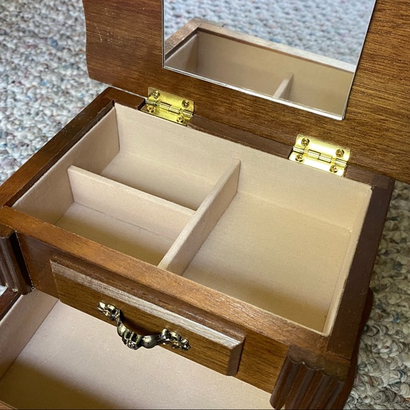 Wooden Jewelry Box Blush Interior Gold Accents - Picture 4 of 12
